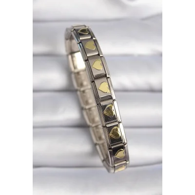 BUĞZ 316L Çelik Gümüş Renk Gold Kalp İşleme Nomination Charm Bileklik