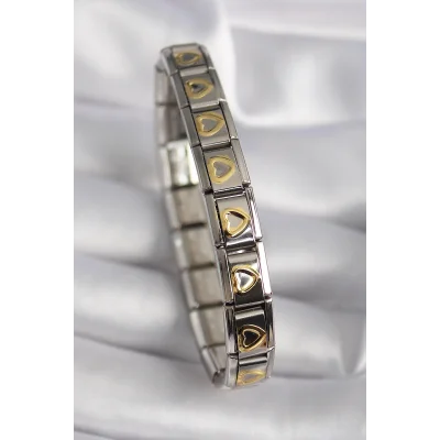 BUĞZ 316L Çelik Gümüş Renk Gold Kalp İşleme Nomination Model Kadın Bileklik