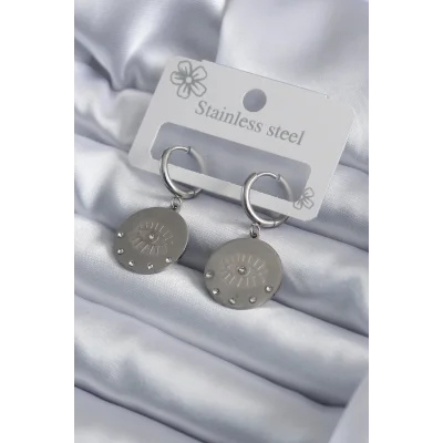 BUĞZ 316L Çelik Gümüş Renk Göz İşleme Zirkon Taş Detay Kadın Küpe