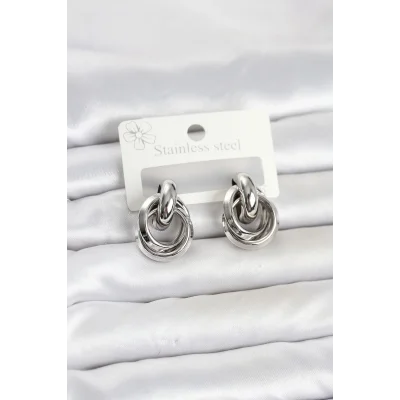 BUĞZ 316L Çelik Gümüş Renk Halka Model Kadın Küpe