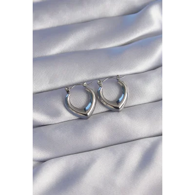 BUĞZ 316L Çelik Gümüş Renk İçi Oval Tasarımlı Küpe