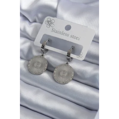 BUĞZ 316L Çelik Gümüş Renk İşleme Detay Kadın Küpe