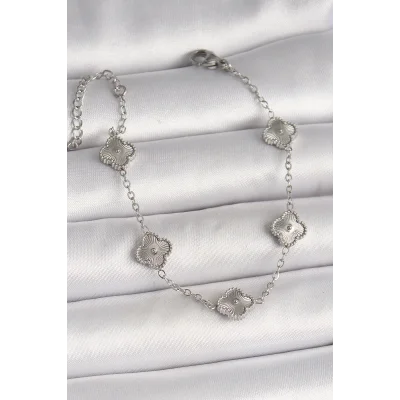 BUĞZ 316L Çelik Gümüş Renk İşlemeli Baby Boy Yonca Model Kadın Bileklik