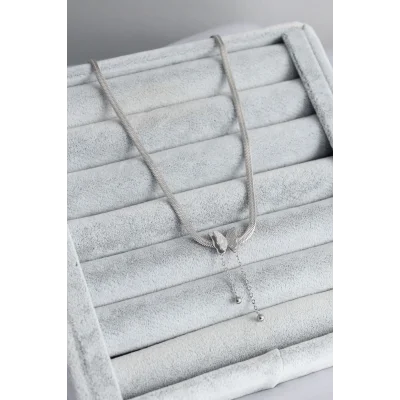 BUĞZ 316L Çelik Gümüş Renk İtalyan Zincir Model Simli Kelebek Figür Kadın Kolye - Lisinya