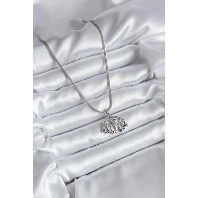 BUĞZ 316L Çelik Gümüş Renk İtalyan Zincir Zirkon Taşlı Göz Figür Kadın Kolye - Lisinya