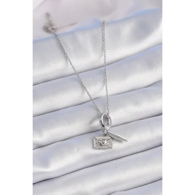 BUĞZ 316L Çelik Gümüş Renk Kalp Detay Mektup Figür Charm Model Kadın Kolye - Lisinya