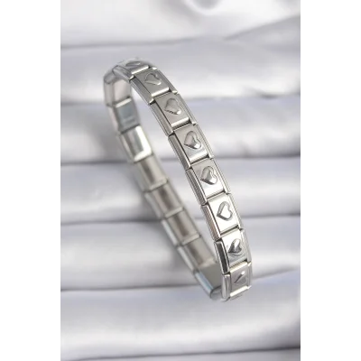 BUĞZ 316L Çelik Gümüş Renk Kalp İşleme Nomination Charm Bileklik