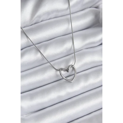 BUĞZ 316L Çelik Gümüş Renk Kalp Model Kadın Kolye