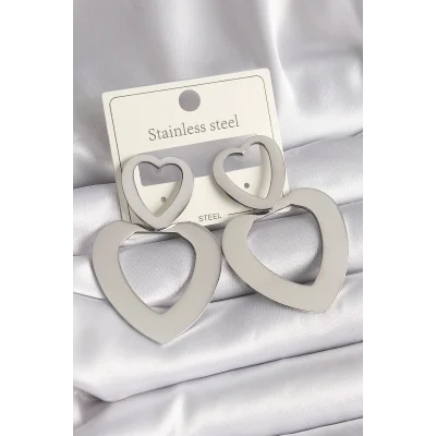 BUĞZ 316L Çelik Gümüş Renk Kalp Model Kadın Küpe