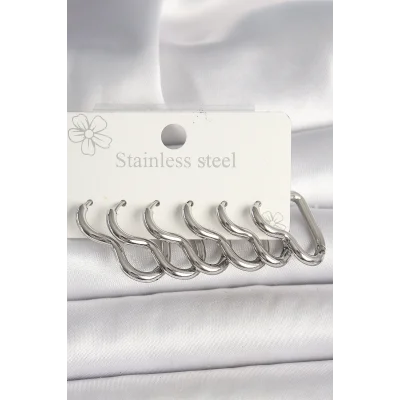 BUĞZ 316L Çelik Gümüş Renk Kalp Model Kadın Küpe Seti