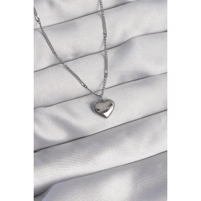 BUĞZ 316L Çelik Gümüş Renk Kalp Model Love Kolye