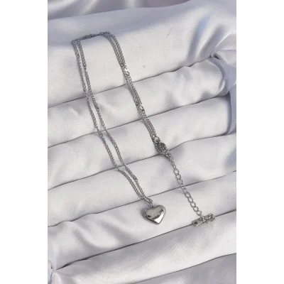 BUĞZ 316L Çelik Gümüş Renk Kalp Model Love Kolye - Lisinya