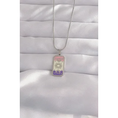 BUĞZ 316L Çelik Gümüş Renk Karışık Mineli Ay Figür Tarot Kolye