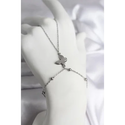 BUĞZ 316L Çelik Gümüş Renk Kelebek Model Kadın Şahmeran