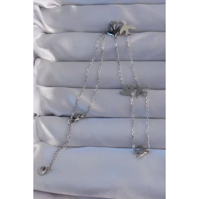 BUĞZ 316L Çelik Gümüş Renk Kuş Model Kolye - Lisinya