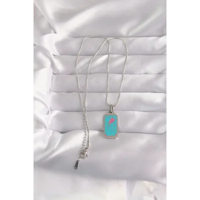 BUĞZ 316L Çelik Gümüş Renk Mavi Mineli Tarot Kolye - Lisinya