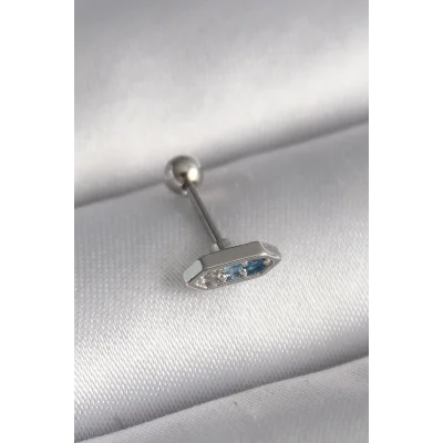 BUĞZ 316L Çelik Gümüş Renk Mavi Zirkon Taşlı Tragus Piercing