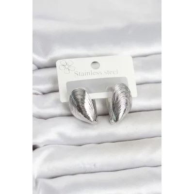 BUĞZ 316L Çelik Gümüş Renk Midye Model Kadın Küpe