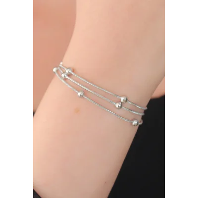 BUĞZ 316L Çelik Gümüş Renk Minimal Top Figür Kadın Bileklik