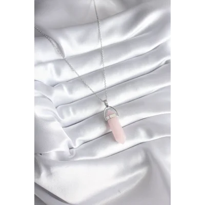 BUĞZ 316L Çelik Gümüş Renk Pembe Taşlı Kadın Kolye - Lisinya