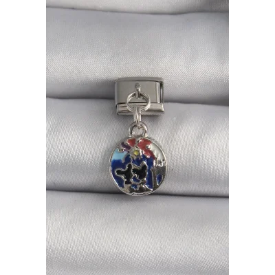 BUĞZ 316L Çelik Gümüş Renk Sallantı Dünya Model Nomination Charm