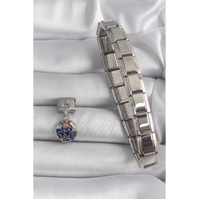 BUĞZ 316L Çelik Gümüş Renk Sallantı Dünya Model Nomination Charm - Lisinya