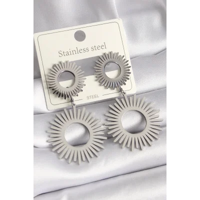 BUĞZ 316L Çelik Gümüş Renk Sallantı Güneş Model Kadın Küpe