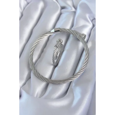 BUĞZ 316L Çelik Gümüş Renk Sarmal Model Erkek Bileklik Yüzük Kombini