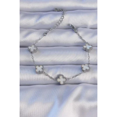 BUĞZ 316L Çelik Gümüş Renk Sedefli Baby Boy Yonca Model Bileklik