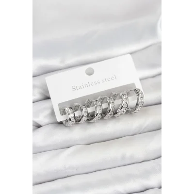 BUĞZ 316L Çelik Gümüş Renk Su Yolu Halka Küpe Seti
