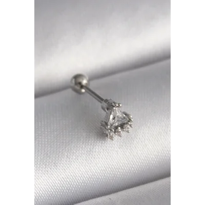 BUĞZ 316L Çelik Gümüş Renk Üçgen Zirkon Taşlı Tragus Piercing