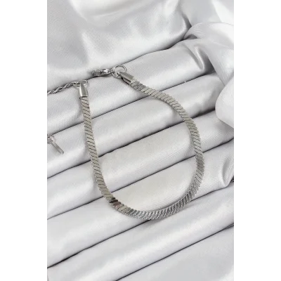 BUĞZ 316L Çelik Gümüş Renk Yassı Zincir Model Kadın Bileklik - Lisinya