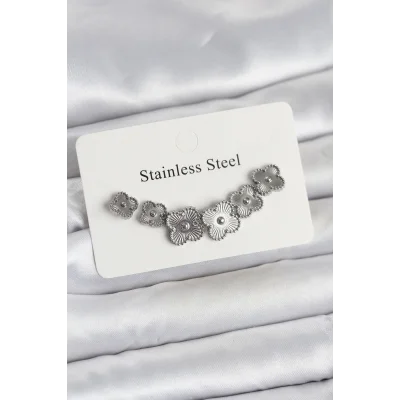 BUĞZ 316L Çelik Gümüş Renk Yonca Küpe Seti