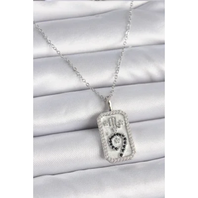 BUĞZ 316L Çelik Gümüş Renk Zincir Akrep Burcu Zirkon Taşlı Kadın Kolye