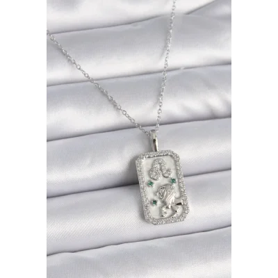 BUĞZ 316L Çelik Gümüş Renk Zincir Aslan Burcu Zirkon Taşlı Kadın Kolye