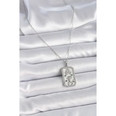 BUĞZ 316L Çelik Gümüş Renk Zincir Aslan Burcu Zirkon Taşlı Kadın Kolye - Lisinya