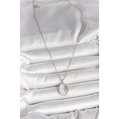 BUĞZ 316L Çelik Gümüş Renk Zincir Beyaz Mineli Gün Batımı Model Zirkon Taş Detaylı Kadın Kolye - Lisinya