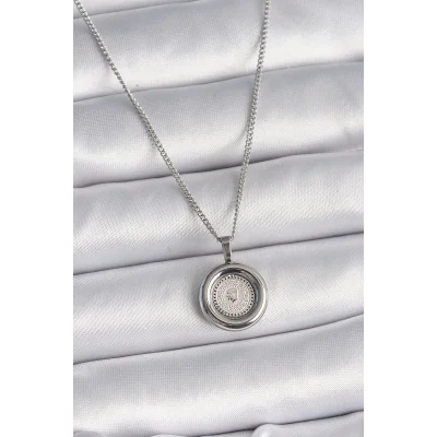 BUĞZ 316L Çelik Gümüş Renk Zincir Gümüş Renk Altın Model Kadın Kolye