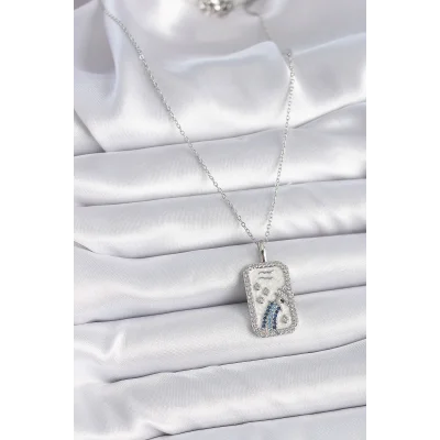 BUĞZ 316L Çelik Gümüş Renk Zincir Kova Burcu Zirkon Taşlı Kadın Kolye - Lisinya