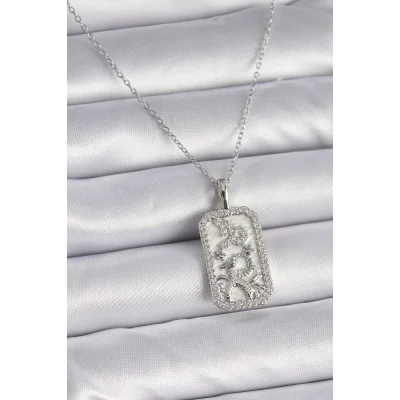 BUĞZ 316L Çelik Gümüş Renk Zincir Oğlak Burcu Zirkon Taşlı Kadın Kolye