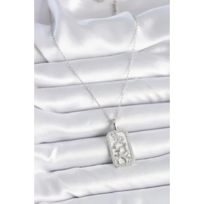 BUĞZ 316L Çelik Gümüş Renk Zincir Oğlak Burcu Zirkon Taşlı Kadın Kolye - Lisinya