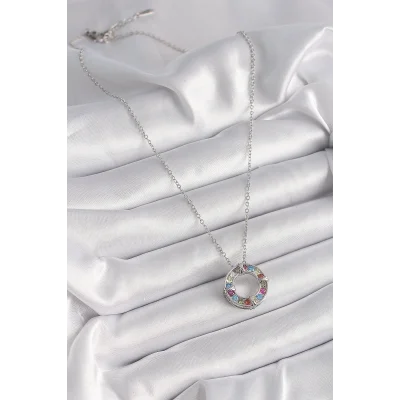 BUĞZ 316L Çelik Gümüş Renk Zincir Renkli Zirkon Taşlı Xoxo Model Kadın Kolye - Lisinya