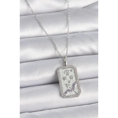 BUĞZ 316L Çelik Gümüş Renk Zincir Yay Burcu Zirkon Taşlı Kadın Kolye