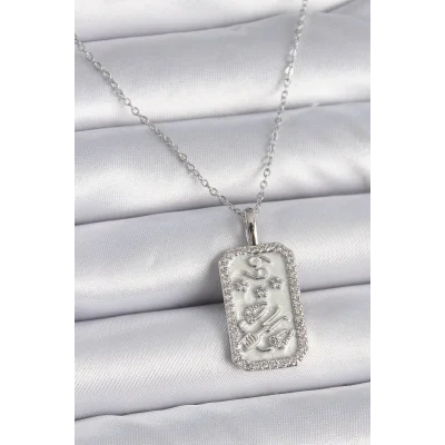 BUĞZ 316L Çelik Gümüş Renk Zincir Yengeç Burcu Zirkon Taşlı Kadın Kolye