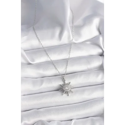 BUĞZ 316L Çelik Gümüş Renk Zincir Zirkon Taşlı Güneş Model Kadın Yüzük - BUĞZ