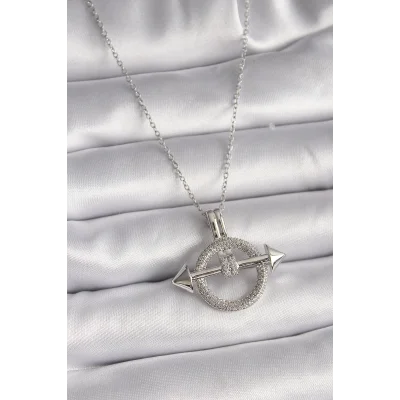 BUĞZ 316L Çelik Gümüş Renk Zincir Zirkon Taşlı Halka Model Kadın Kolye