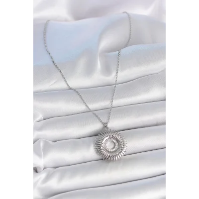 BUĞZ 316L Çelik Gümüş Renk Zincir Zirkon Taşlı Nova Yıldız Model Kadın Kolye - Lisinya