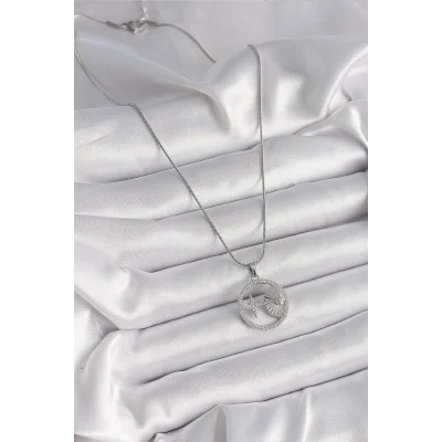 BUĞZ 316L Çelik Gümüş Renk Zincir Zirkon Taşlı Yıldız Madalyon Model Kadın Kolye - Lisinya