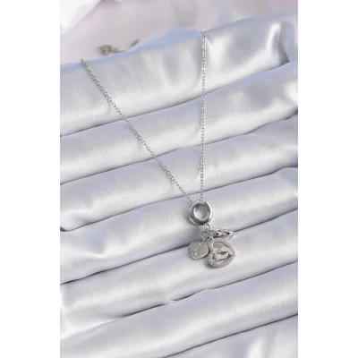 BUĞZ 316L Çelik Gümüş Renk Zirkon Taş Detay Kalp Model Charm Kadın Kolye - Lisinya