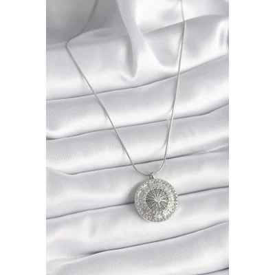 BUĞZ 316L Çelik Gümüş Renk Zirkon Taşlı 12 Burç Madalyon Model Kadın Kolye - BUĞZ